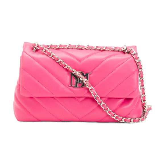 Badgley Mischka Handbags - BADGLEY MISCHKA V Quilted Medium Crossbody With Turn Lock Closure Hot Pink NWT